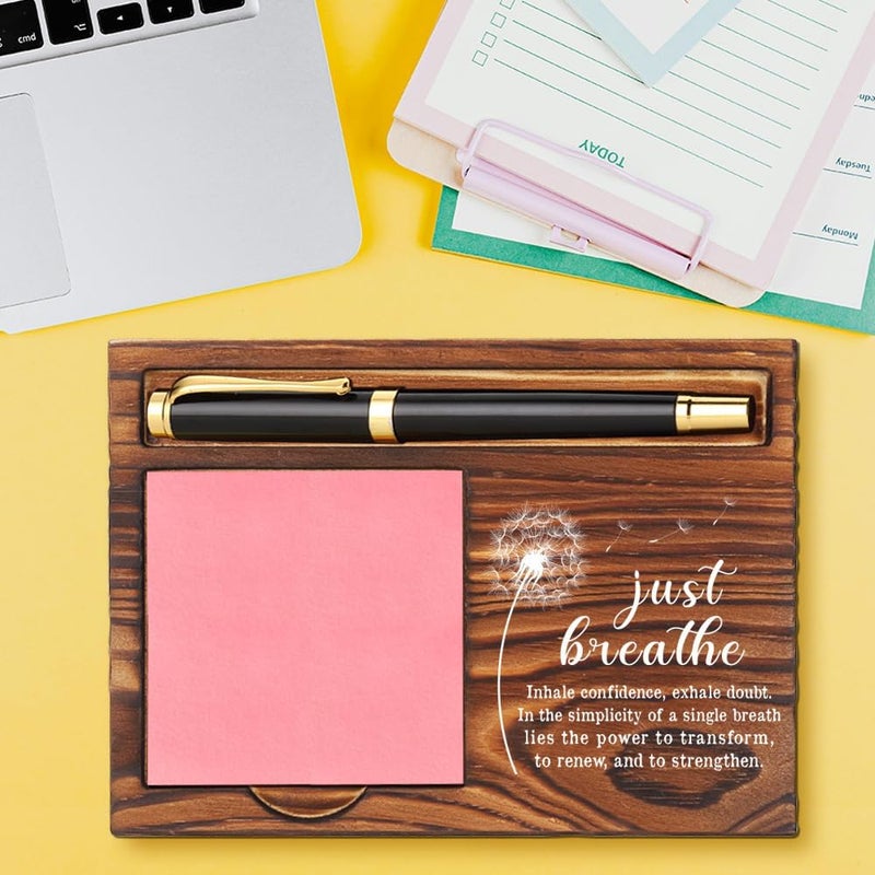 CWGOTC Just Breathe Affirmation Sticky Note Holder, Inspirational Wooden Desk Gift for Women, Mindfulness Office Decor with Dandelion Art, Self Care Motivational Note Pad Holder YCB152 - Image 2